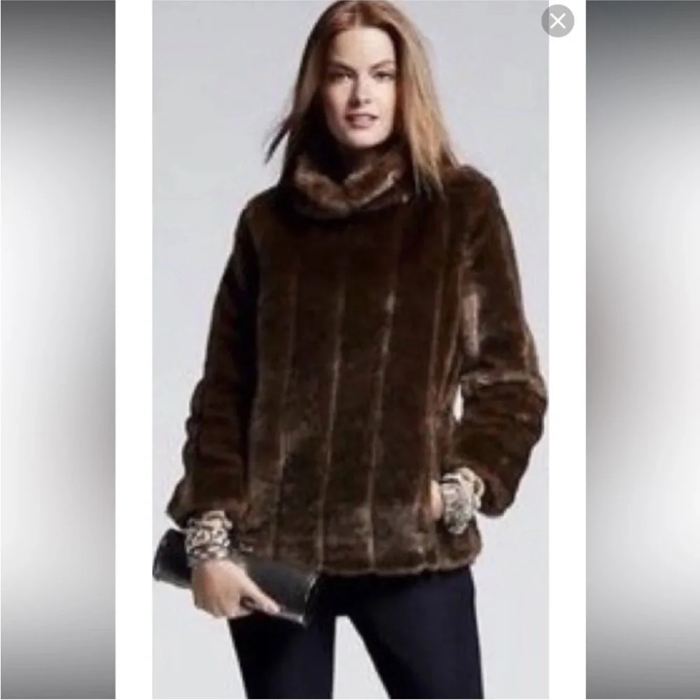 Banana Republic Brown Faux Fur Pullover Jacket with Pockets - Picture 1 of 16